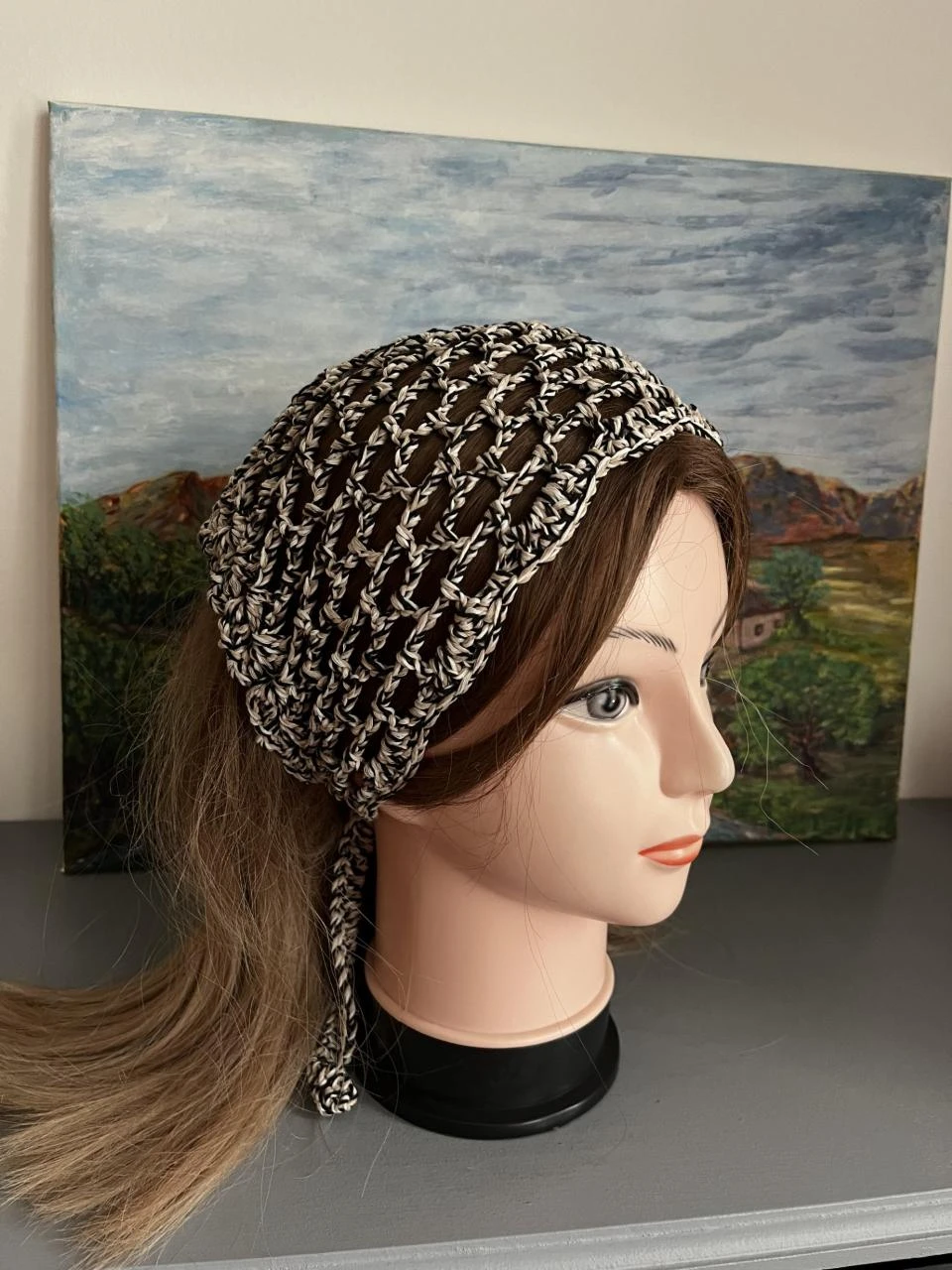 Bandana bandeau foulard headband pañuelo Coton Noir Beige Taille unique adulte e – photo 3